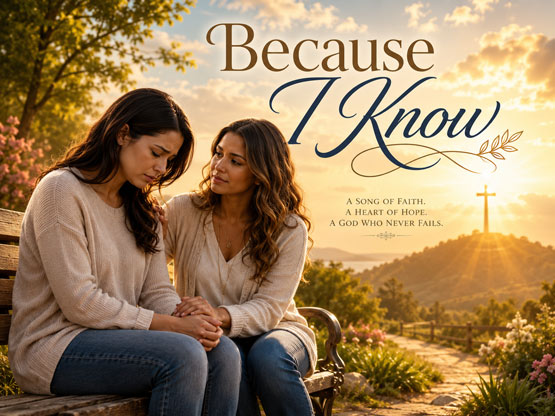 Because I Know video — two women sharing an encouraging moment on a bench