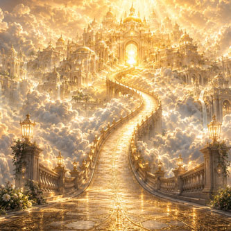 A golden, glowing winding path leading toward a bright star